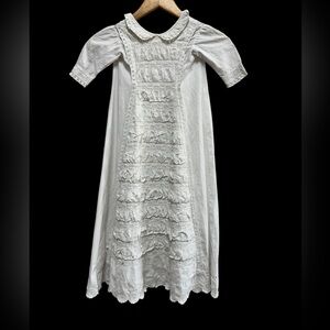 Antique Edwardian Baby Christening Gown – White Cotton Eyelet Embroidery